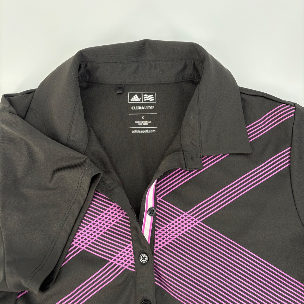 Adidas Climalite Golf Polo Shirt Womens Small Black Purple Stripe Princeville